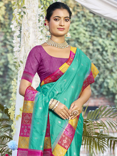 Deeva Sarees Teal Green Silk Saree